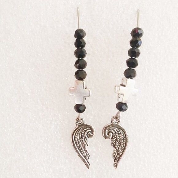 Angel Wings & Cross Dangle Earrings! Goth! Grief Loss Pain! Lightweight!!! - Picture 4 of 6